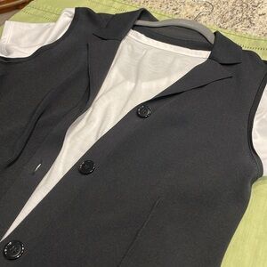 Tunic Length Knit Vest w/Collar. Black Jersey Rib, 2 pkts w buttons. (No TShirt)